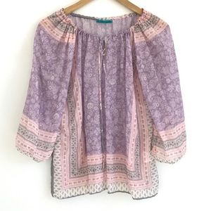 Velvet brand lavender peasant top silk blouse